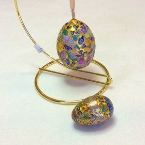 FINAL SALE PRICE 2 Cloisonné Egg Ornaments - 1 Stands & 1 Hangs